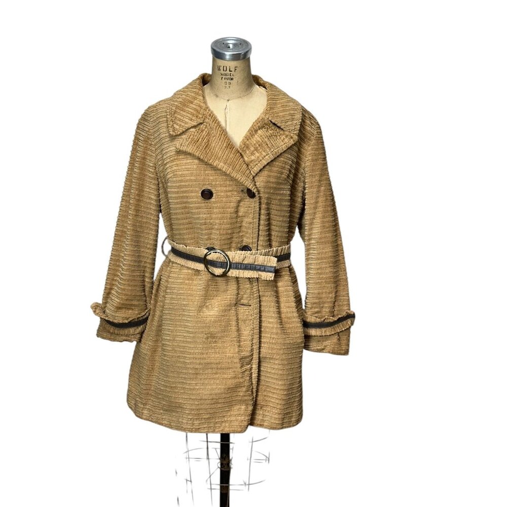 1960s corduroy double breasted coat with faux fur lining hippie boho Size L